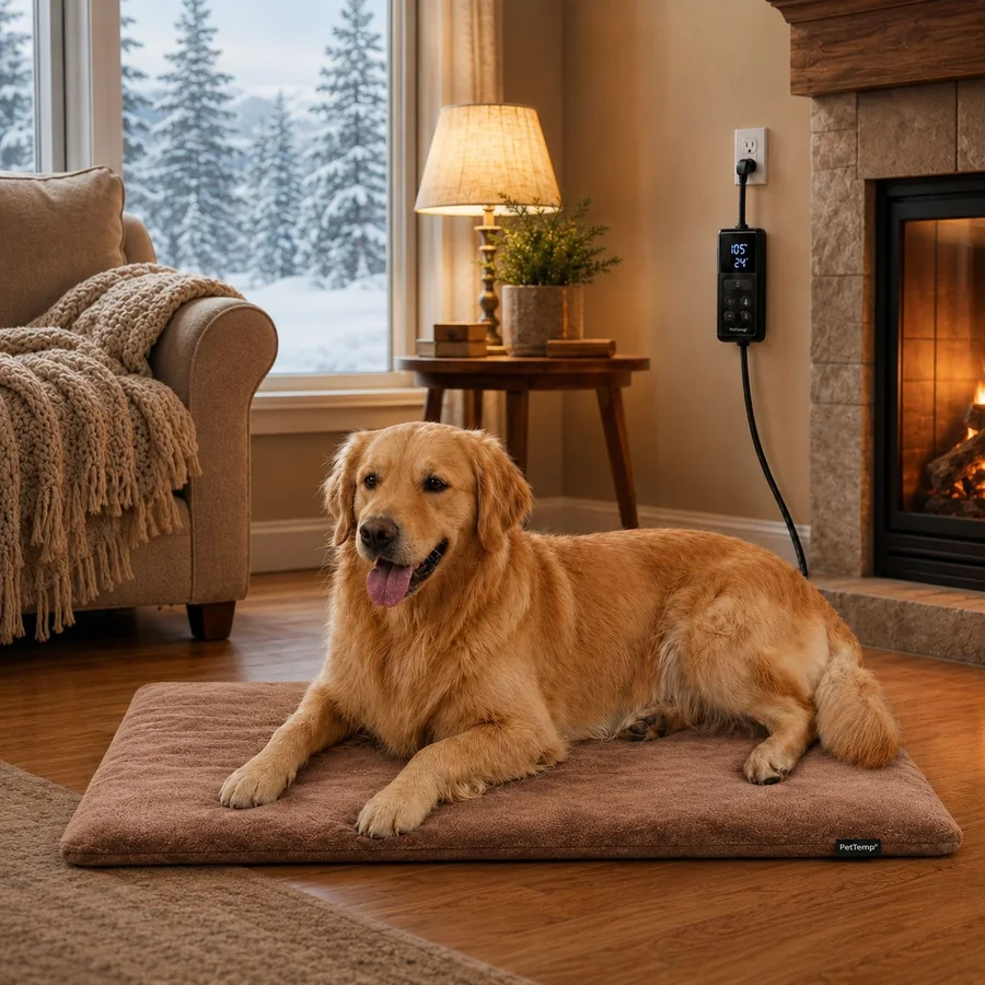 Dog resting on a PetTemp heating pad